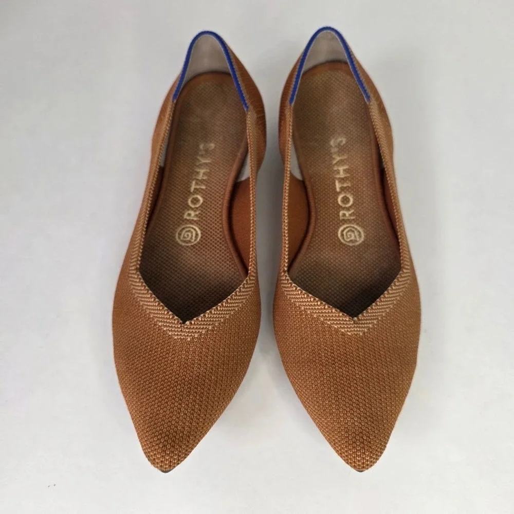 Rothy's Womens 9 The Point Flat Honeycomb Knit Amber Tan Pointed Toe Ballet Flat